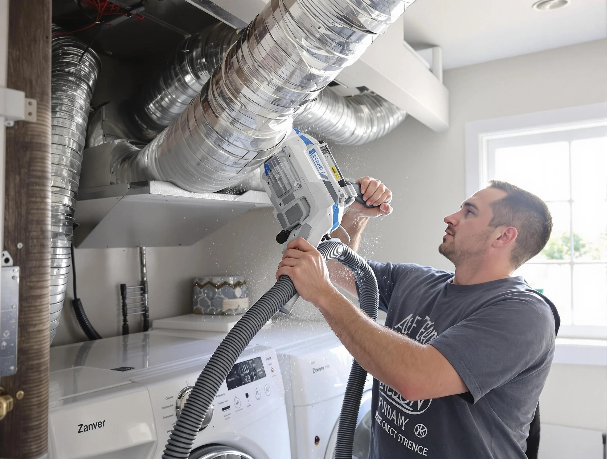 Trussville Dryer Vent Cleaning specialist cleaning deep within a dryer vent duct system in Trussville