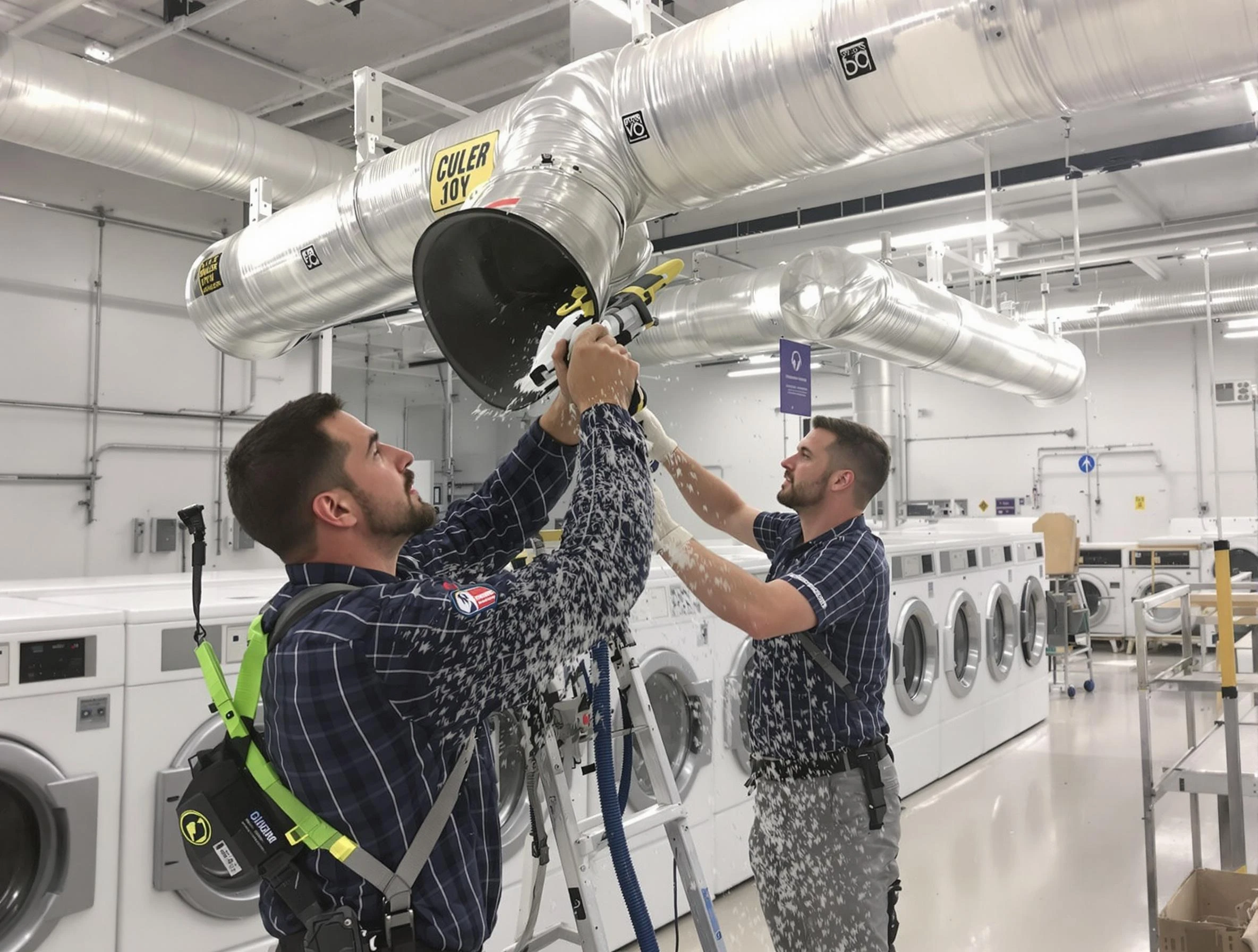 Trussville Dryer Vent Cleaning team performing large-scale commercial dryer vent cleaning in Trussville